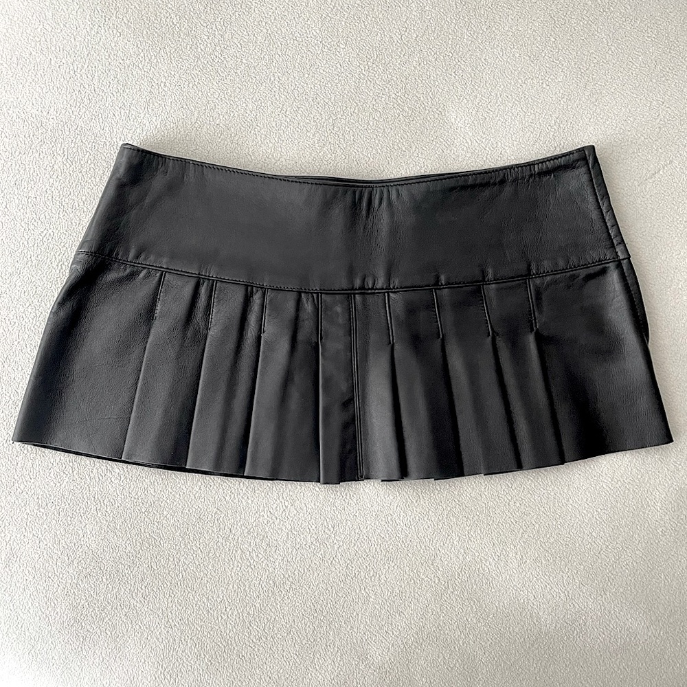 Pleated Mini Skirt - Genuine Leather